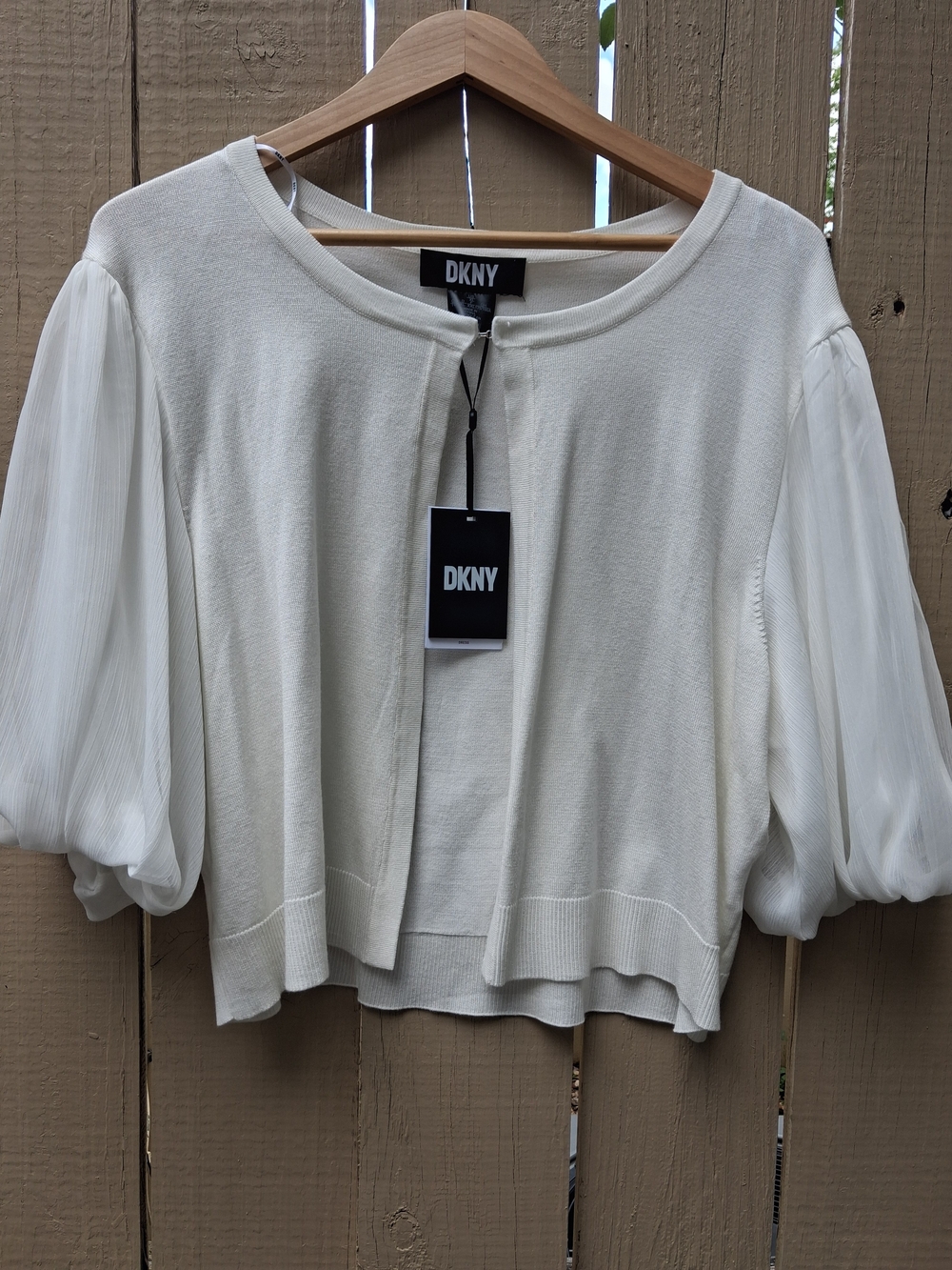 DKNY Cream Puff-Sleeve Cropped Cardigan